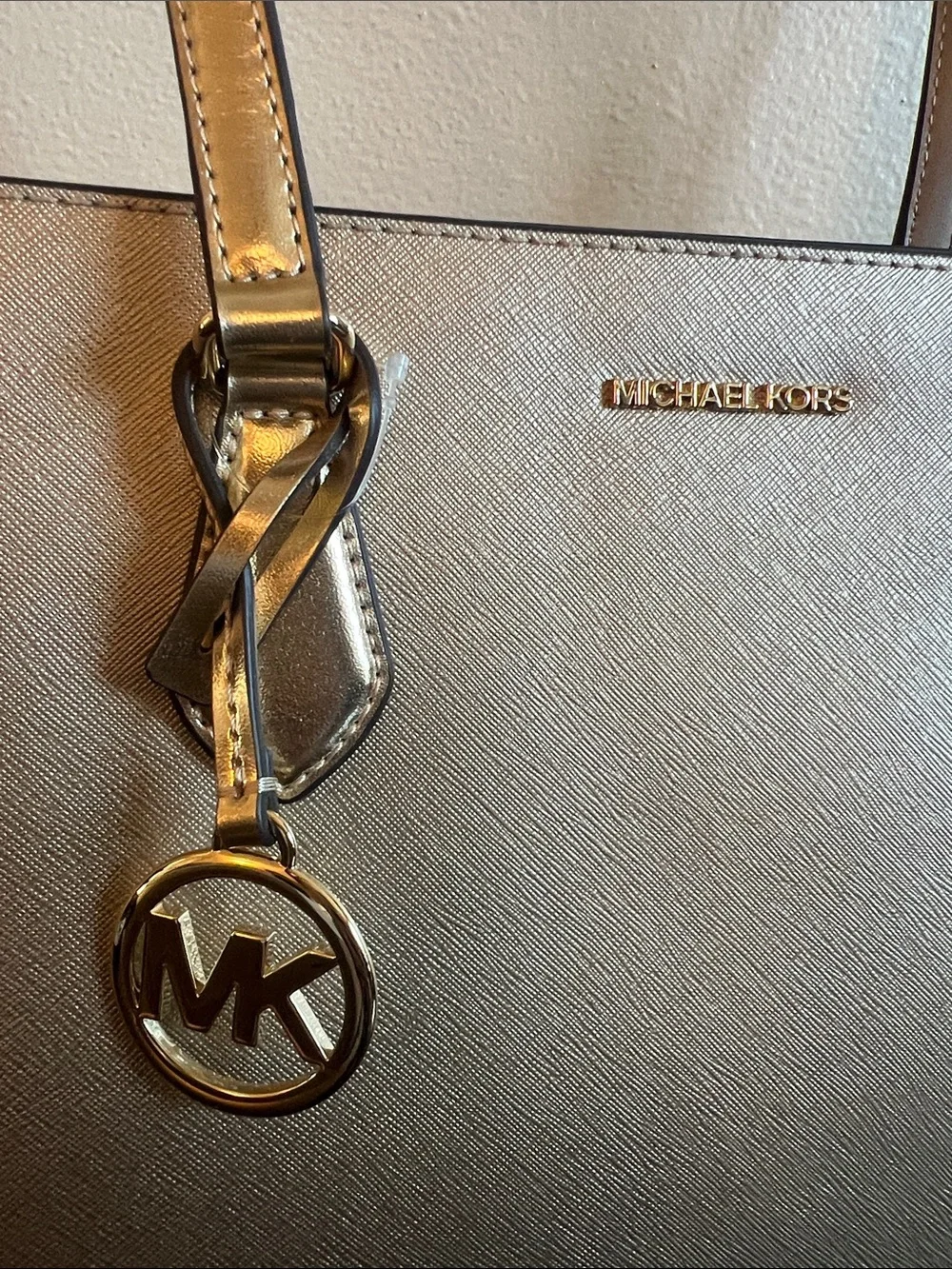Michael Kors Metallic Gold Tote with MK Charm